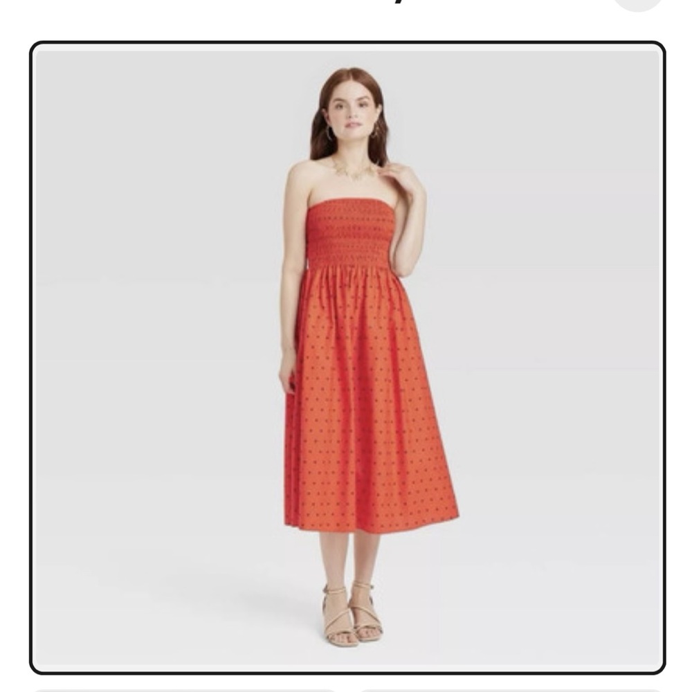 a new day Strapless Red Spotted Dress